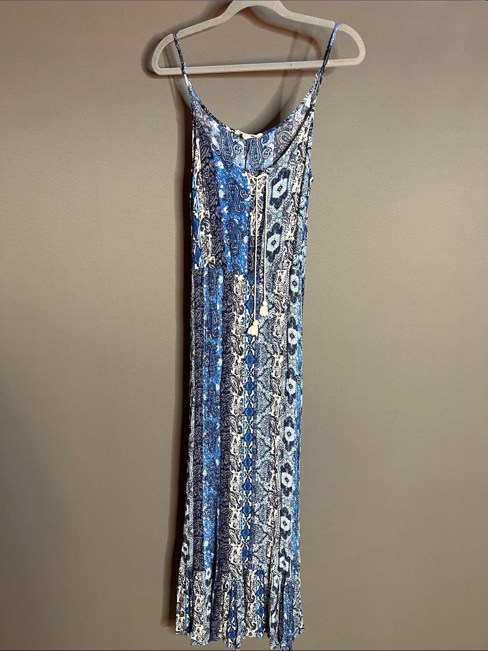 Love Stitch Blue Printed Spaghetti-Strap Maxi Dress